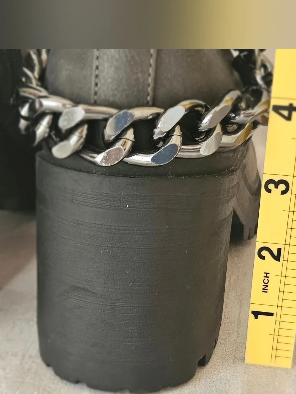 ​Nine West Grey Ankle Boots Chain & Stud Strap Chunky Heel Lug Sole Sz 8.5 M